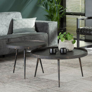 Hoyz - Salontafel Rond Metallic - Zwart - Set van 2 - 76x76x40