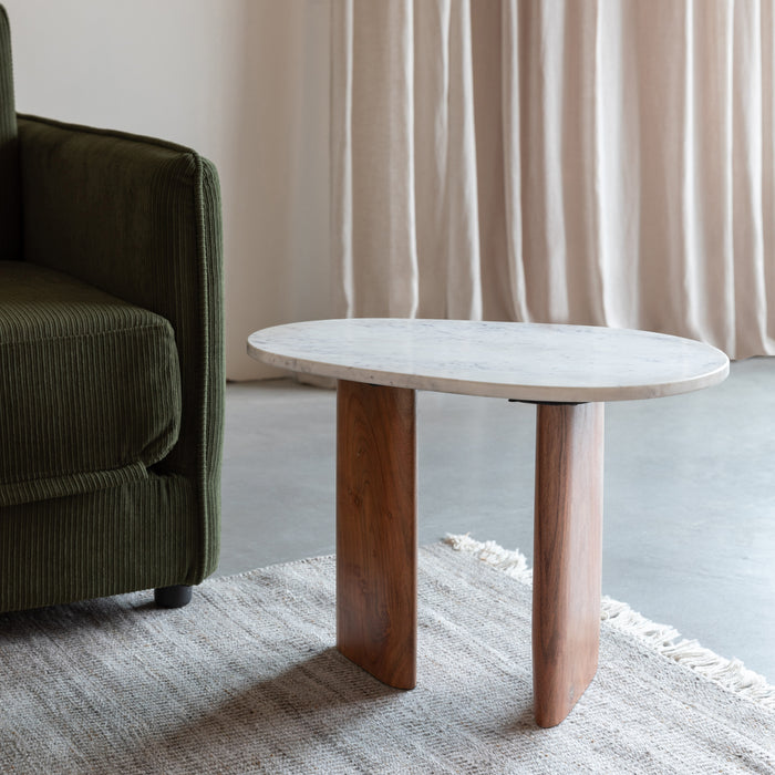 by fonQ Serenity Bijzettafel Marmer en Acaciahout - Wit