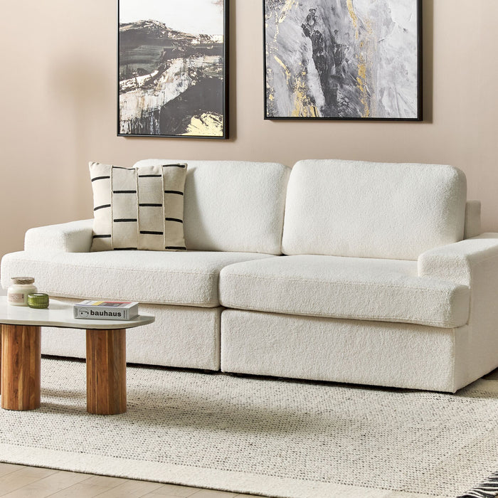 Beliani - ALLA - Driezitsbank - Gebroken wit - Bouclé