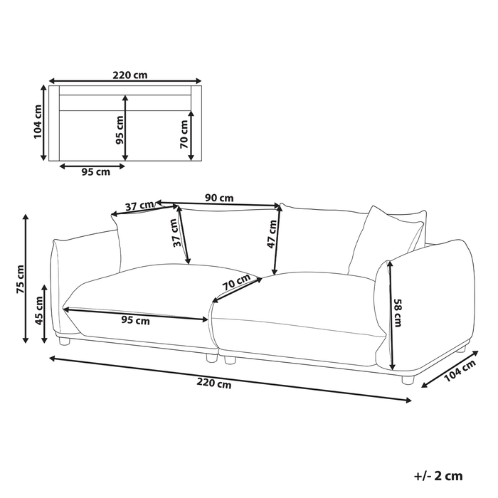 Beliani - LUVOS - Driezitsbank - Lichtgrijs - Polyester