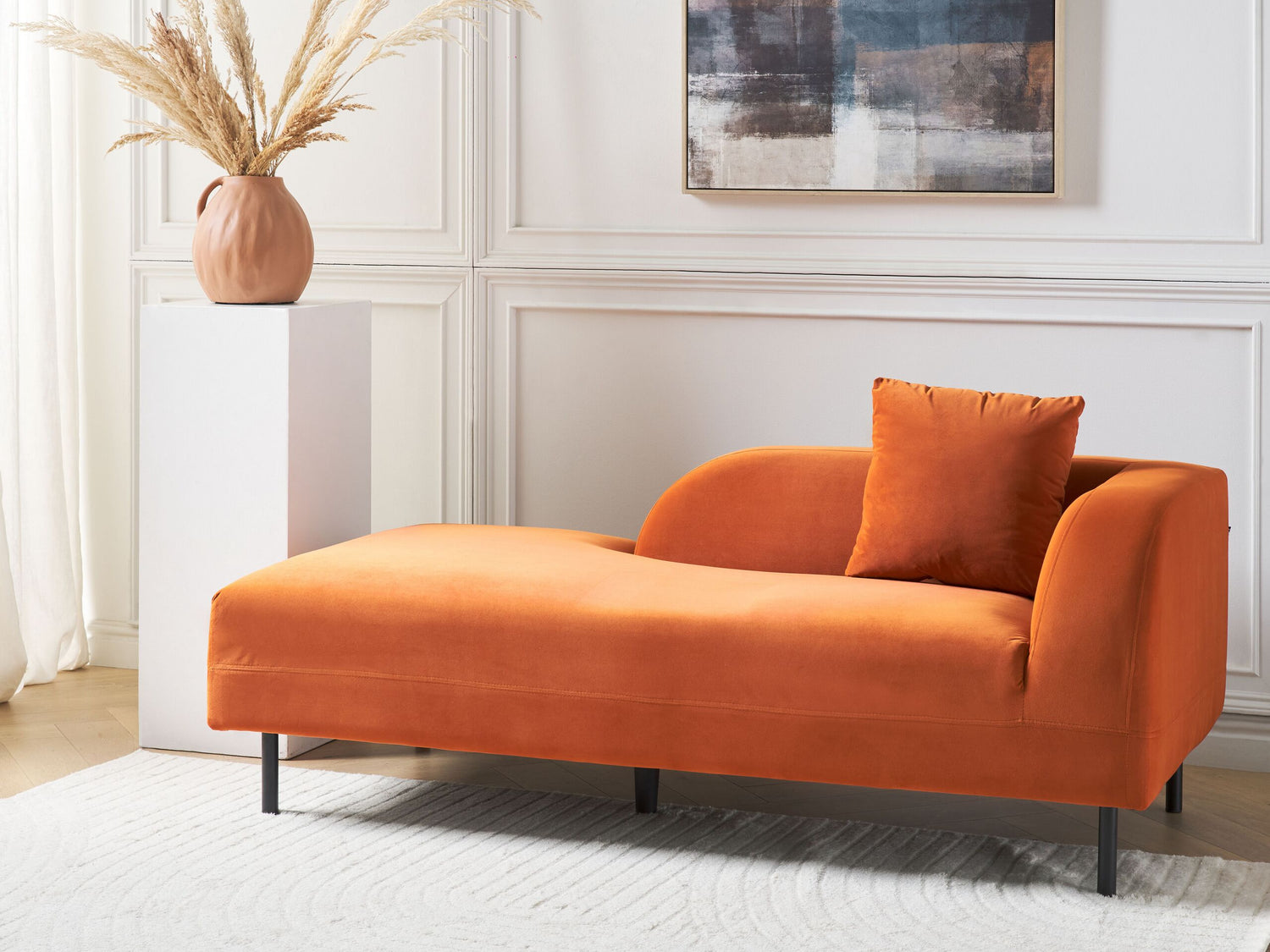 Beliani - LE CRAU - Chaise longue - Oranje - Rechtszijdig - Fluweel