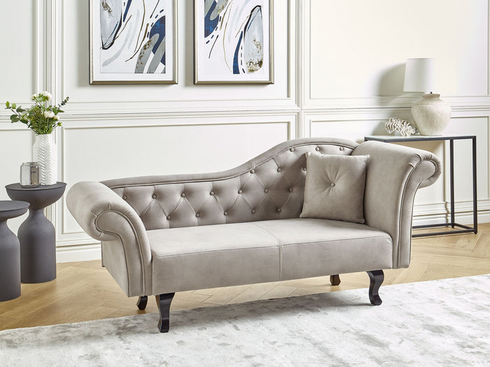 Beliani - LATTES II - Chaise longue - Taupe - Rechterzijde - Fluweel