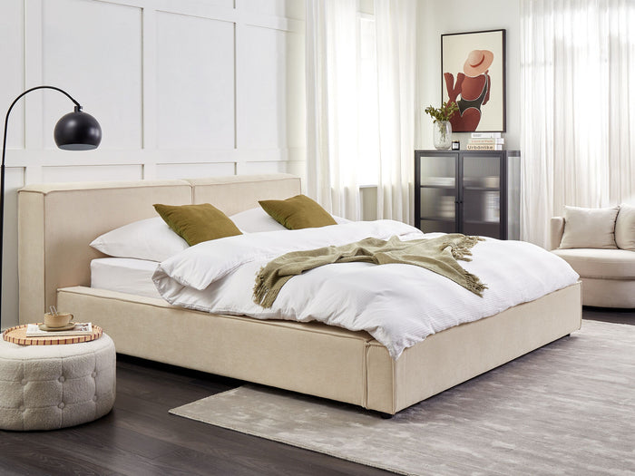 Beliani - LINARDS - Bed - Beige - 180 x 200 cm - Corduroy