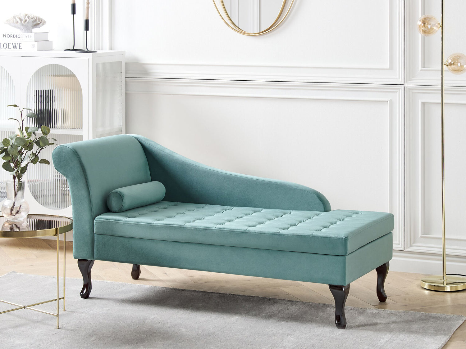 Beliani - PESSAC - Chaise longue - Blauwgroen - Linkerzijde - Fluweel