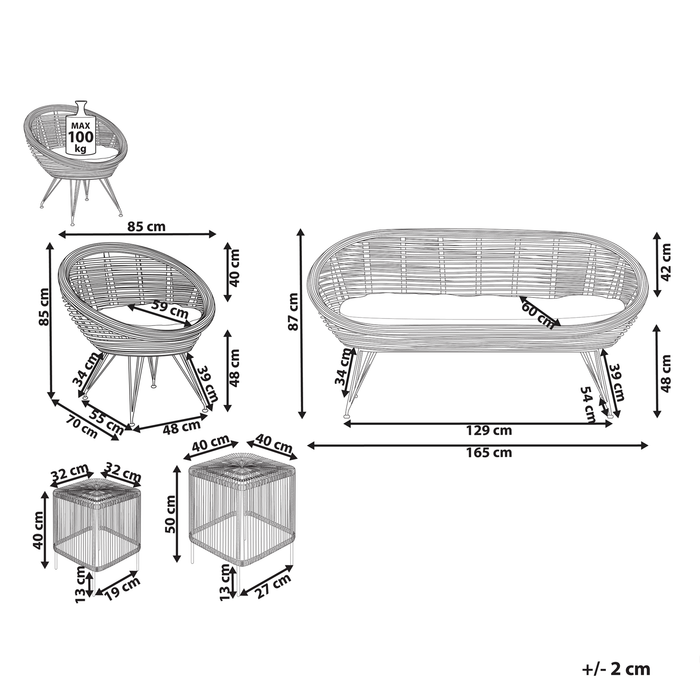 Beliani - MARATEA| CESENATICO - Loungeset 3-zits - Lichtbeige - Rotan