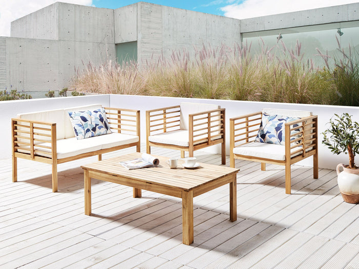 Beliani - PACIFIC - Loungeset voor 4 - Lichthout|Wit - Acaciahout