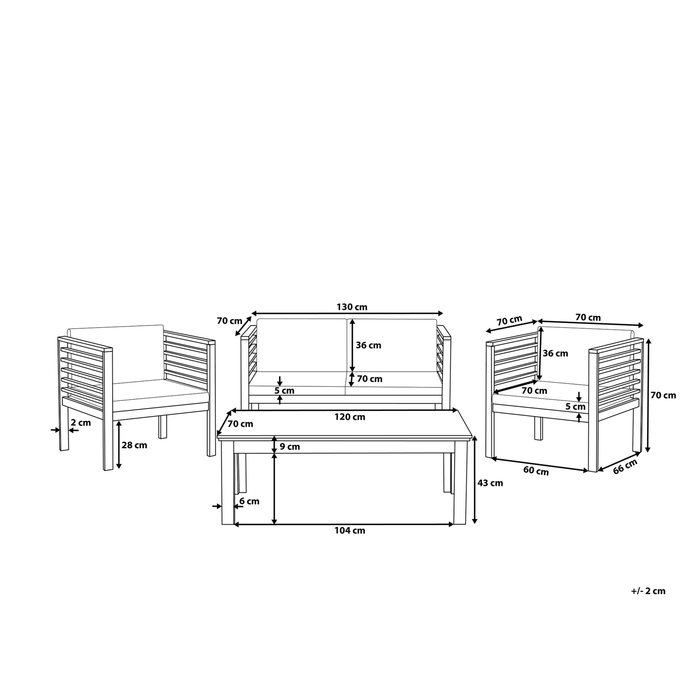 Beliani - PACIFIC - Loungeset voor 4 - Lichthout|Wit - Acaciahout