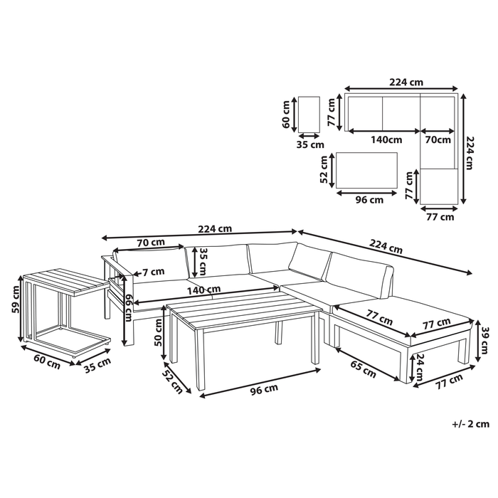 Beliani - MESSINA - Loungeset voor 5 - Beige - Aluminium