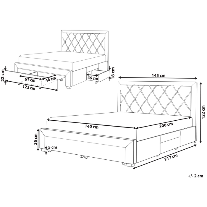 Beliani-LIEVIN-Bed met opbergruimte-Lichtbeige-140 x 200 cm-Fluweel