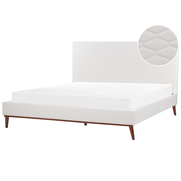 Beliani-BAYONNE-Tweepersoonsbed-Gebroken wit-180 x 200 cm-Fluweel