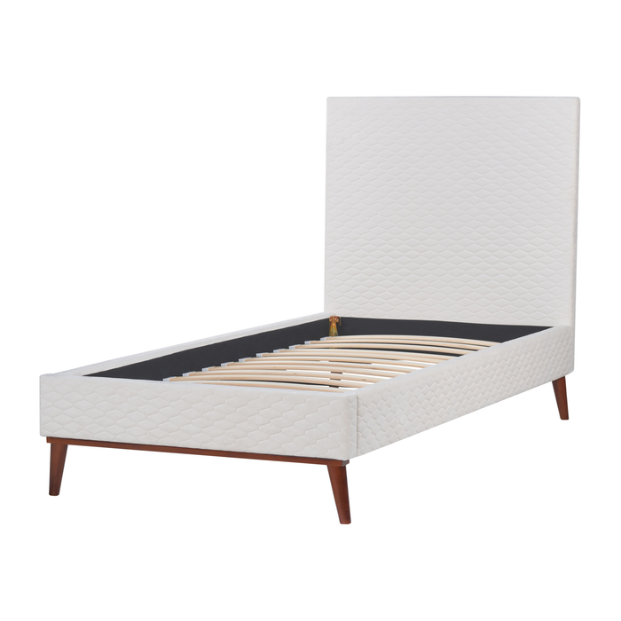 Beliani-BAYONNE-Eenpersoonsbed-Gebroken wit-90 x 200 cm-Fluweel