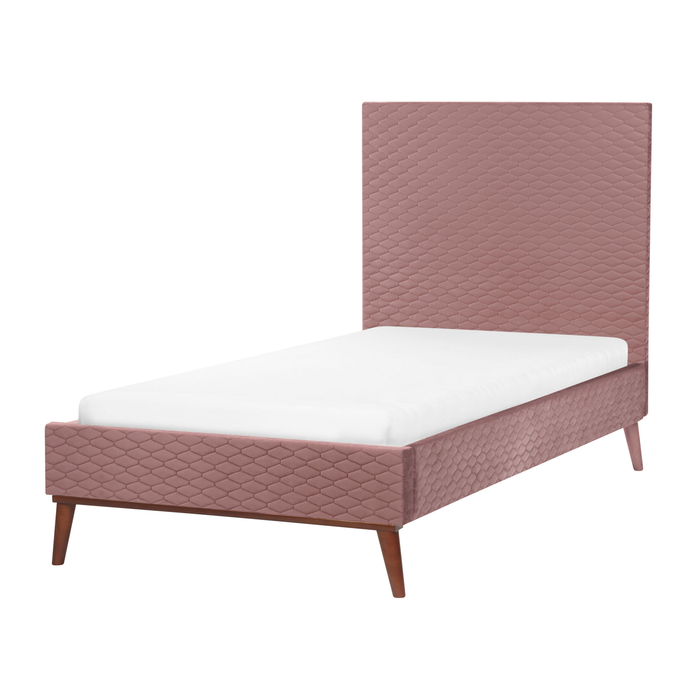 Beliani - BAYONNE - Eenpersoonsbed - Roze - 90 x 200 cm - Fluweel