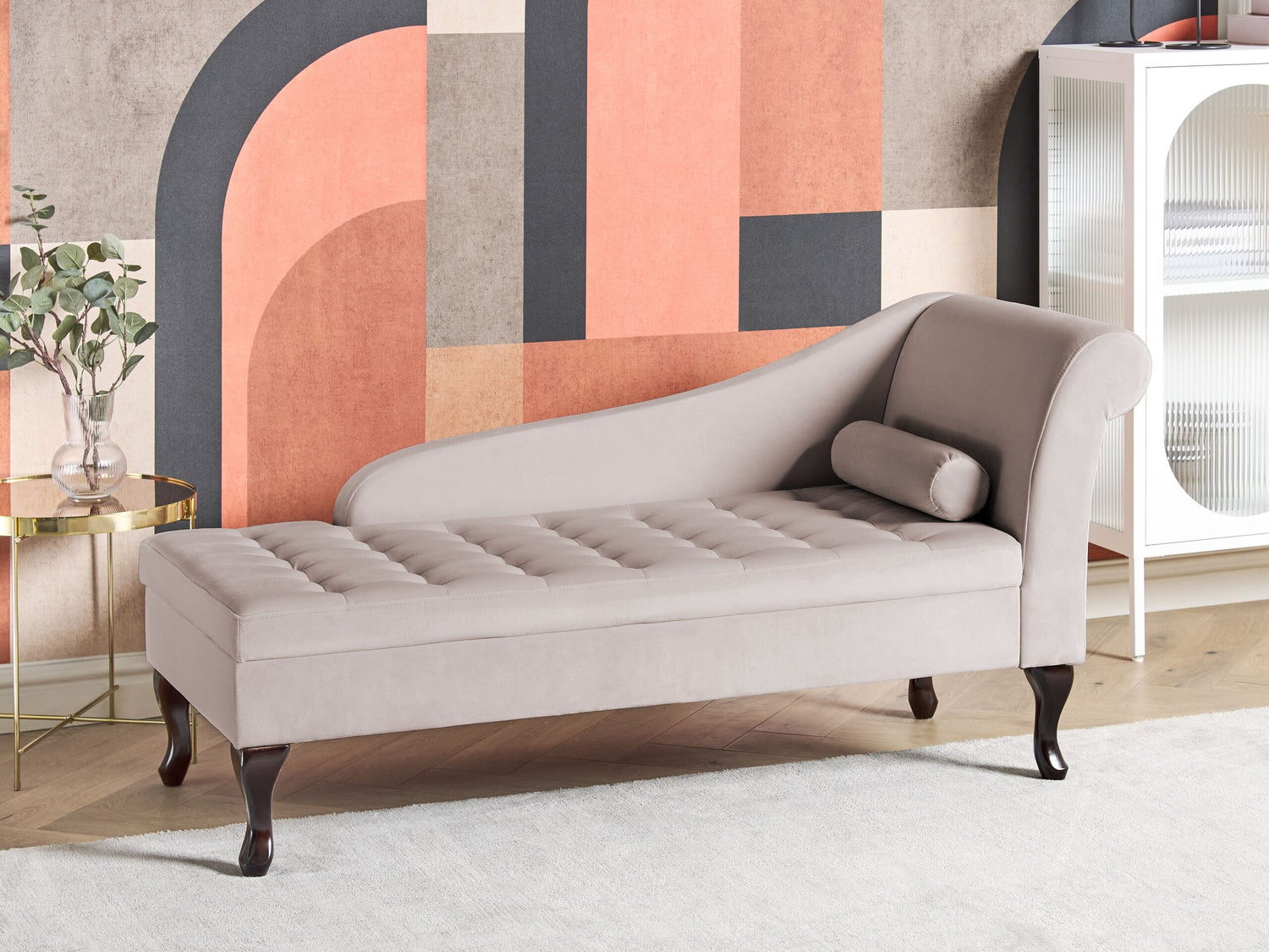 Beliani - PESSAC - Chaise longue - Lichtbeige - Rechterzijde - Fluweel