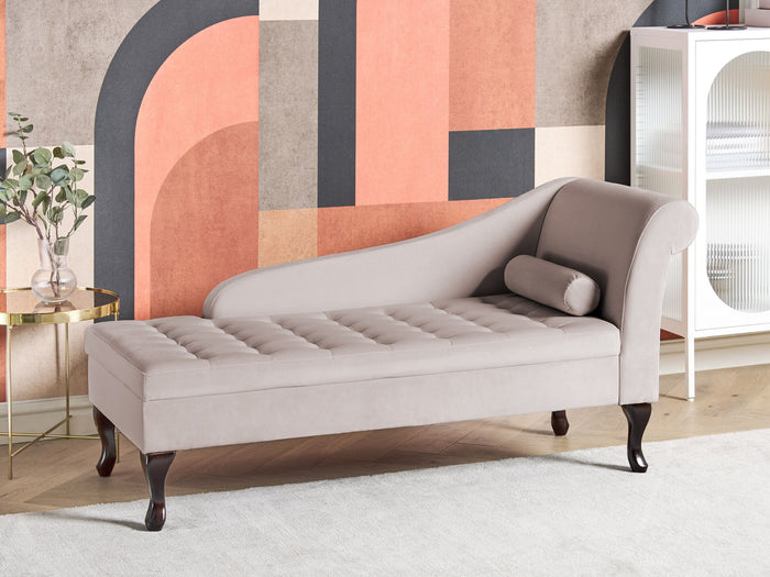 Beliani - PESSAC - Chaise longue - Lichtbeige - Rechterzijde - Fluweel