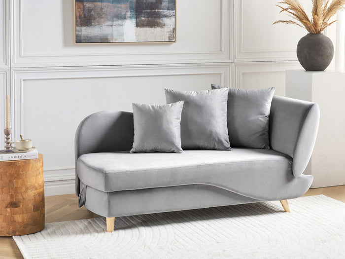 Beliani-MERI II-Chaise longue opberg-Lichtgrijs-Rechterzijde-Fluweel