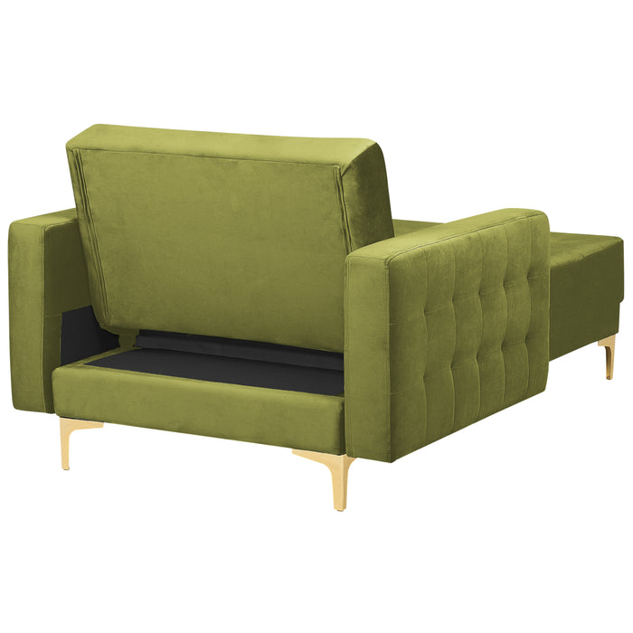 Beliani-ABERDEEN-Chaise longue-Olijfgroen-Symmetrisch-Fluweel