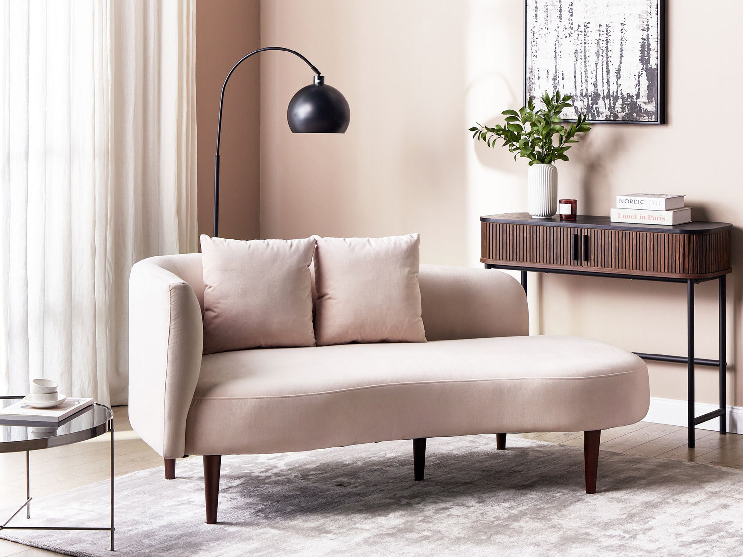 Beliani-CHAUMONT-Chaise longue-Pastelroze-Rechterzijde- Fluweel