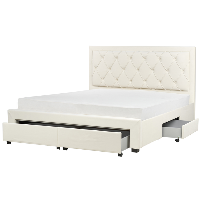 Beliani-LIEVIN-Bed met opbergruimte-Lichtbeige-180 x 200 cm-Fluweel