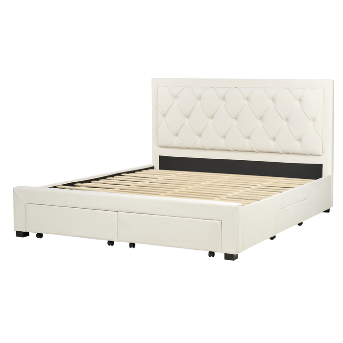 Beliani-LIEVIN-Bed met opbergruimte-Lichtbeige-180 x 200 cm-Fluweel