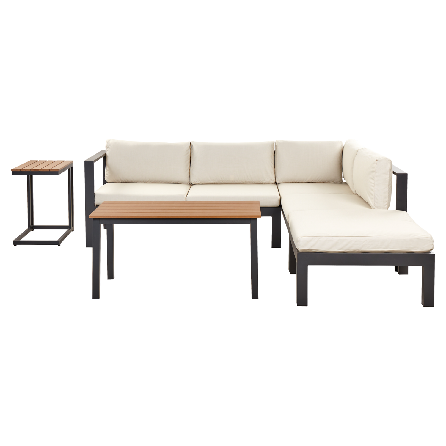 Beliani - MESSINA - Loungeset voor 5 - Zwart|Beige - Aluminium