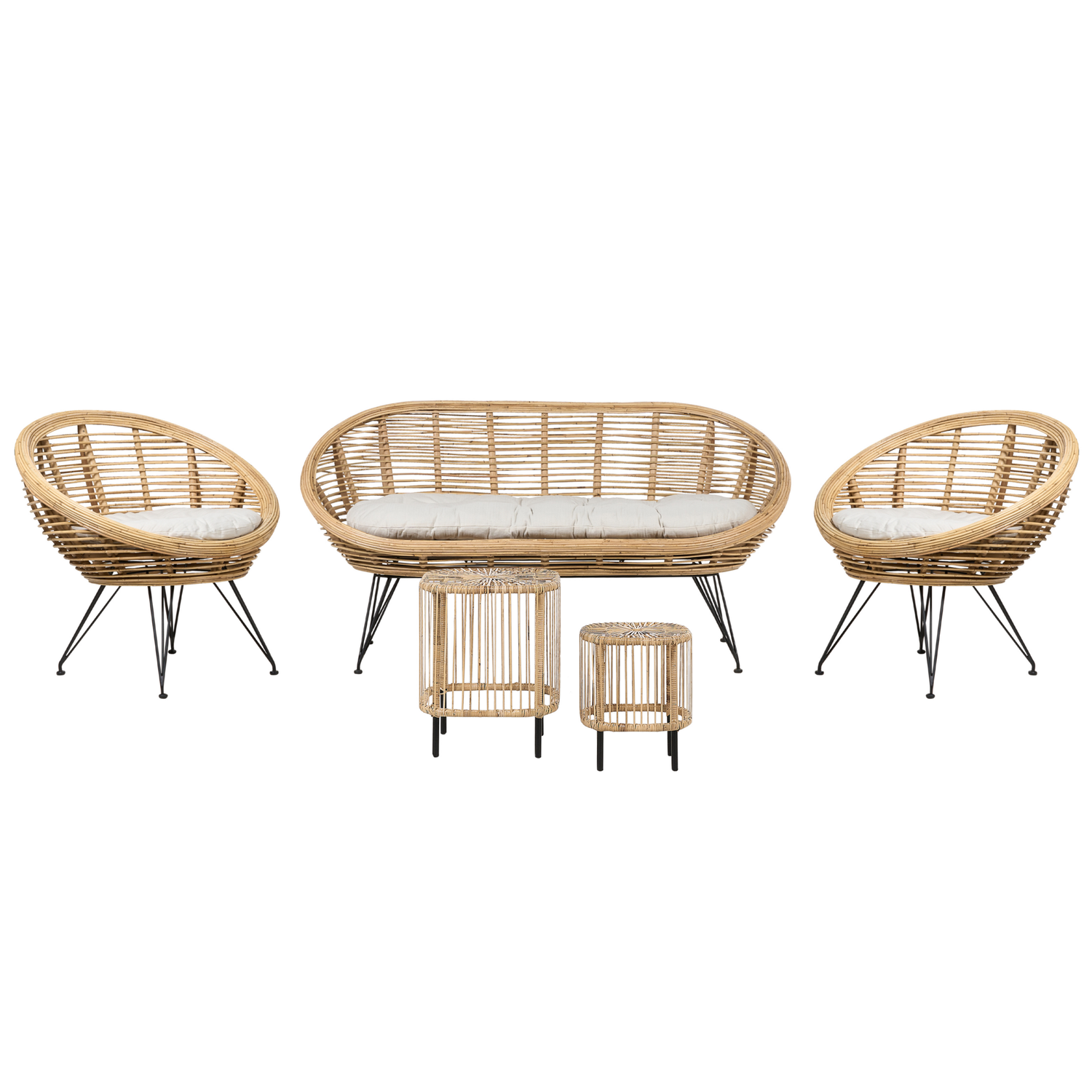 Beliani-MARATEA| CESENATICO-Banken set met salontafel-Lichtbeige-Rotan