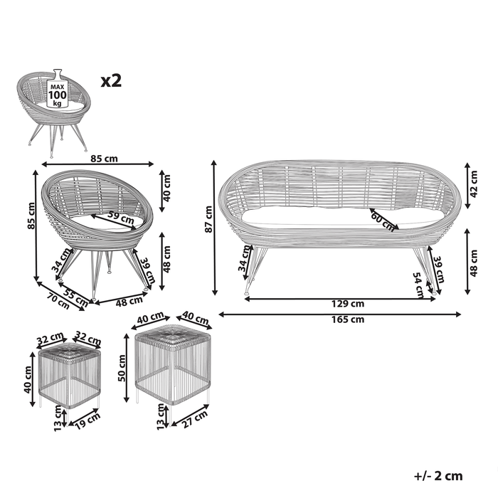 Beliani-MARATEA| CESENATICO-Banken set met salontafel-Lichtbeige-Rotan