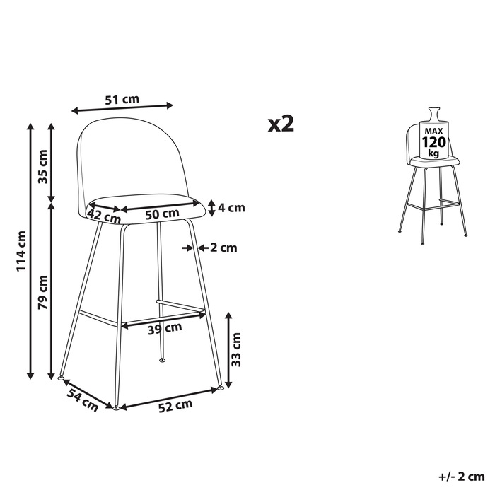 Beliani - ARCOLA - Barkruk set van 2 - Taupe - Fluweel