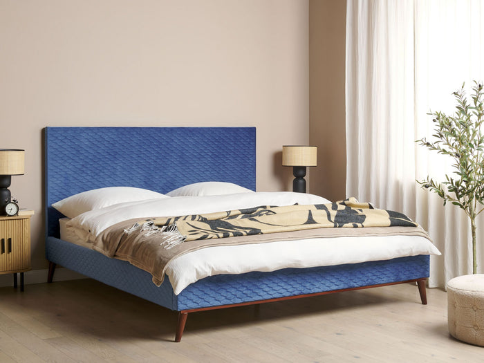 Beliani - BAYONNE - Tweepersoonsbed - Blauw - 180 x 200 cm - Fluweel