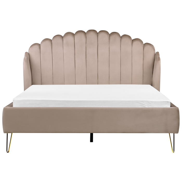 Beliani - AMBILLOU - Tweepersoonsbed - Taupe - 160 x 200 cm - Fluweel