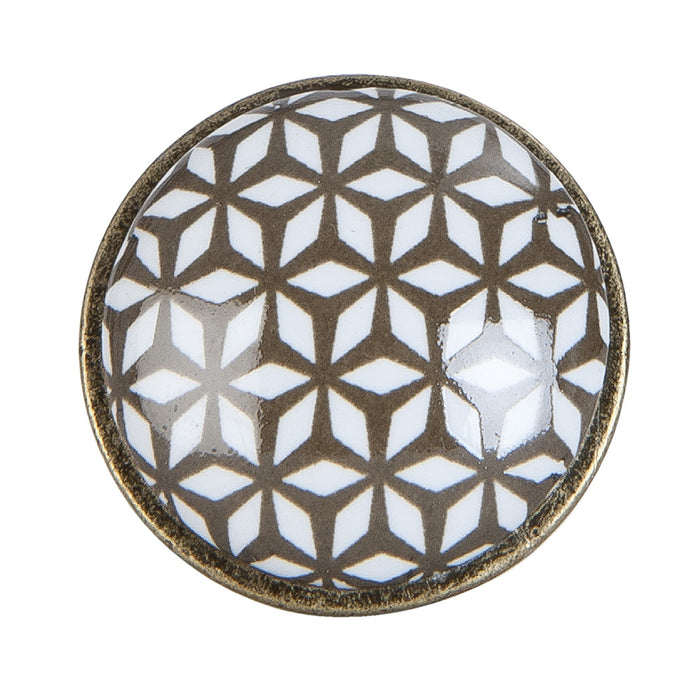 Clayre & Eef Deurknop  Ø 2 cm Bruin Wit Keramiek Rond Meubelknop