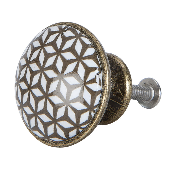 Clayre & Eef Deurknop  Ø 2 cm Bruin Wit Keramiek Rond Meubelknop