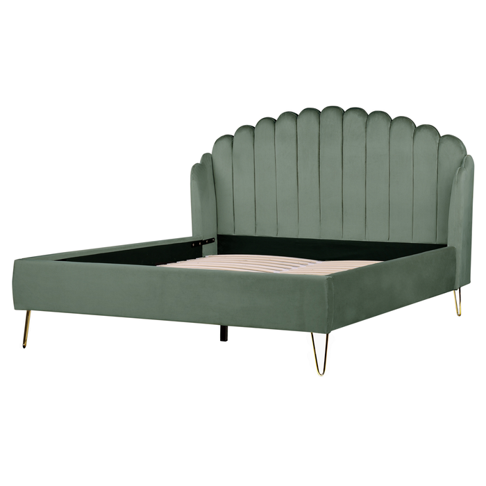 Beliani - AMBILLOU - Tweepersoonsbed - Groen - 160 x 200 cm - Fluweel