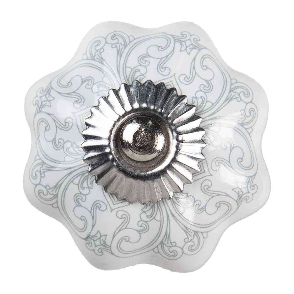 Clayre & Eef Deurknop Ø 4 cm Wit Grijs Keramiek