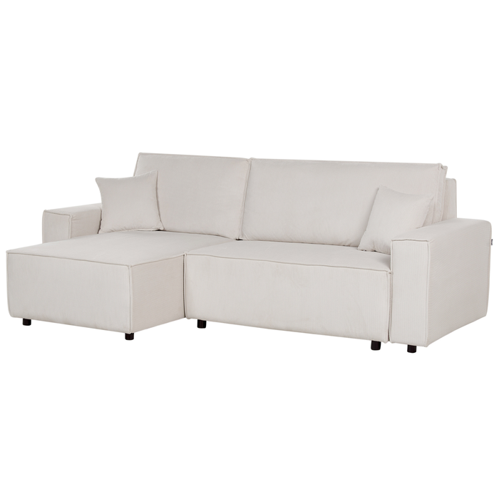 Beliani - ABACKA - Slaapbank - Gebroken wit - Rechtszijdig - Corduroy