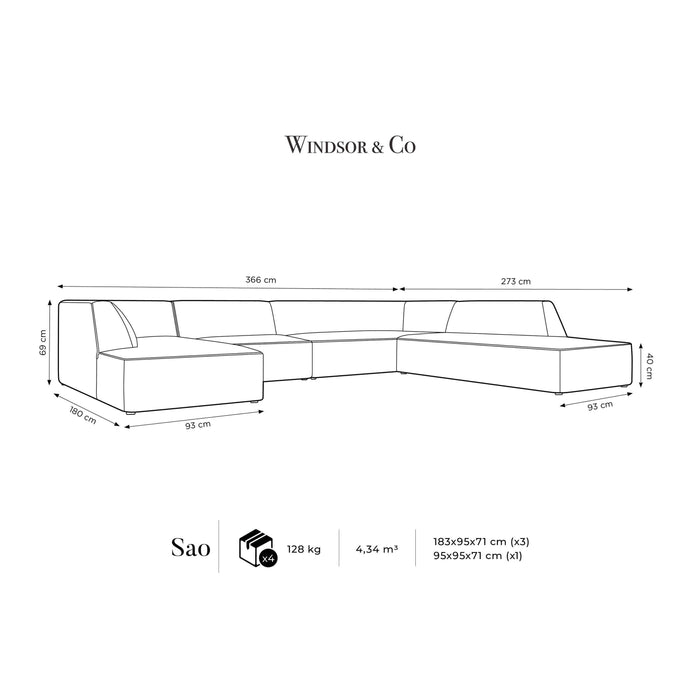Windsor & Co Sao U-bank - Hoek Rechts - Ribstof - Lichtbeige