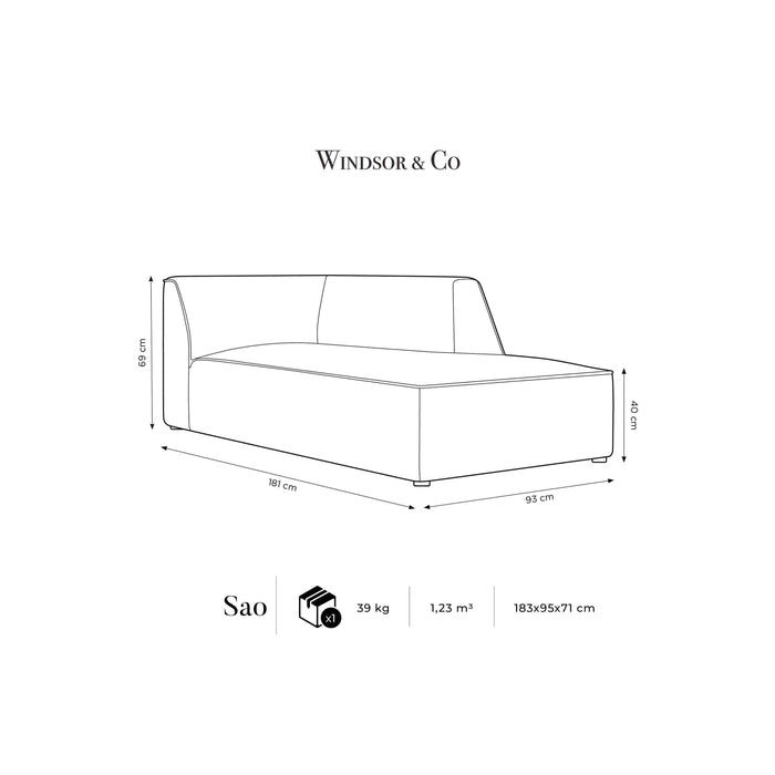 Windsor & Co Sao Chaise Longue Rechts - Ribstof - Donkergrijs