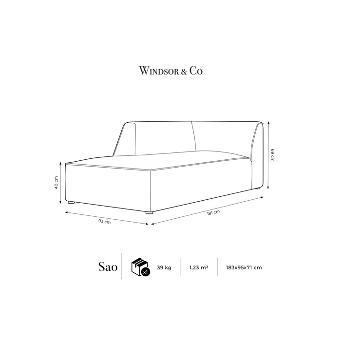 Windsor & Co Sao Chaise Longue Links - Ribstof - Donkergrijs