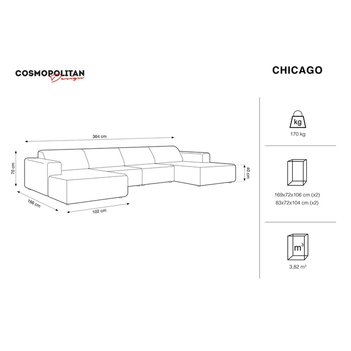 Cosmopolitan Design Chicago U-bank - Velvet - Grijs