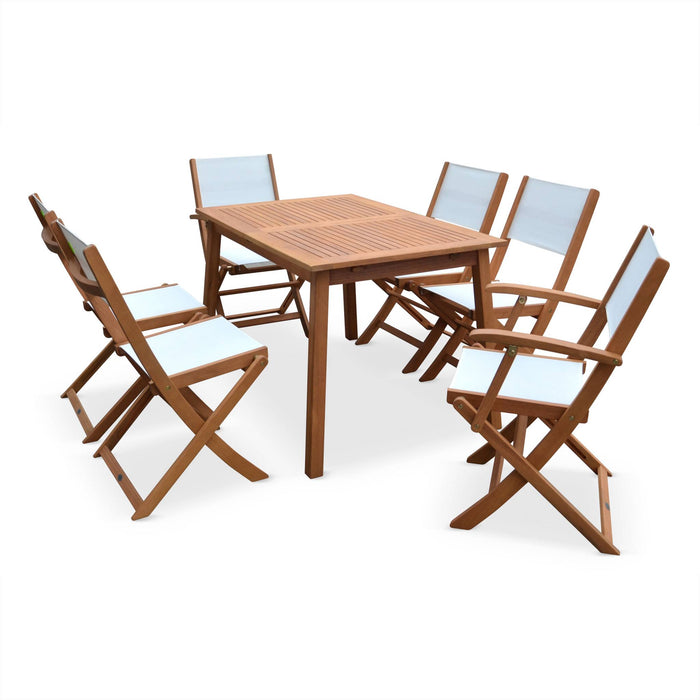 sweeek - Uitschuifbare houten tuintafel, 6 stoelen