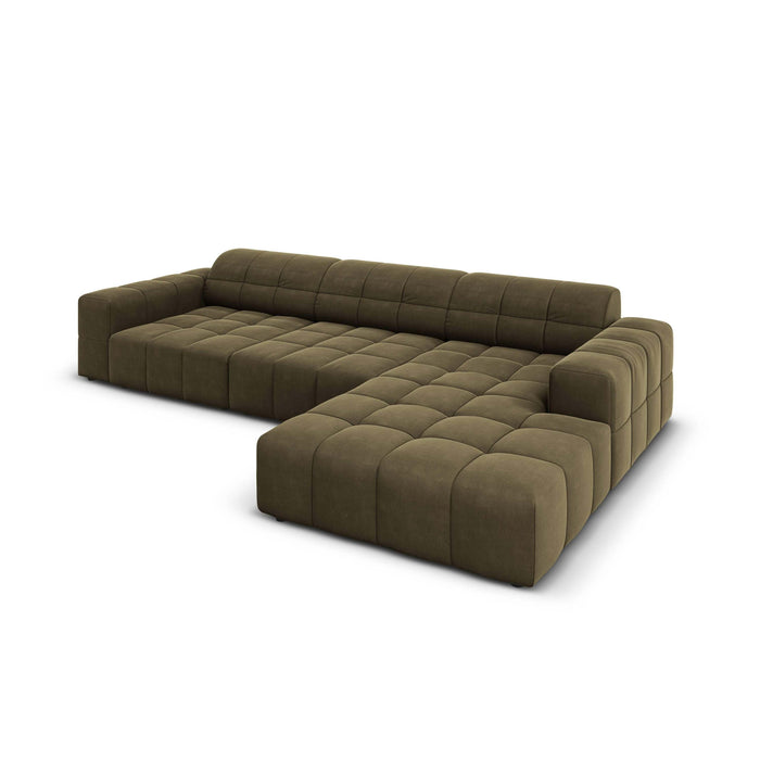Cosmopolitan Design Chicago Hoekbank met Chaise Longue Rechts - Velvet - Olijfgroen