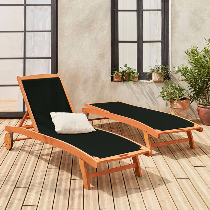 sweeek - Set van 2 houten ligbedden