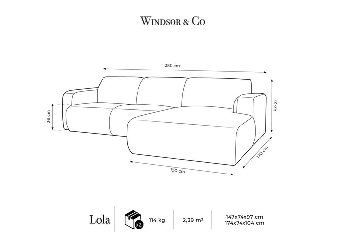 Windsor & Co Lola Hoekbank met Chaise Longue Rechts - Chenille - Lichtbeige