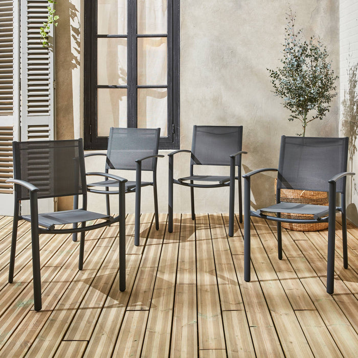 sweeek - Stapelbare tuinstoelen in aluminium en textilene (set van 4)