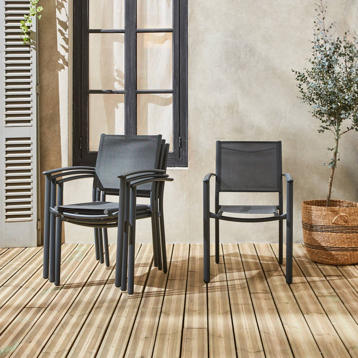 sweeek - Stapelbare tuinstoelen in aluminium en textilene (set van 4)