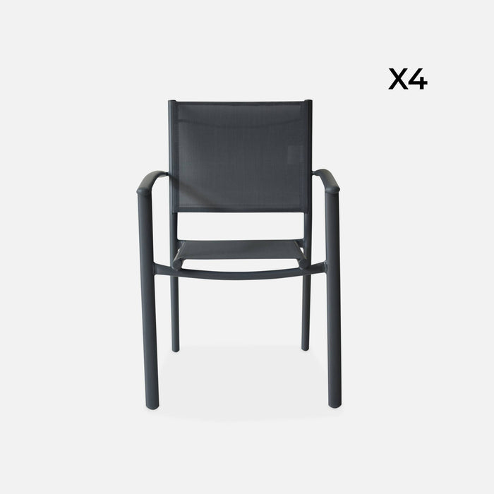 sweeek - Stapelbare tuinstoelen in aluminium en textilene (set van 4)