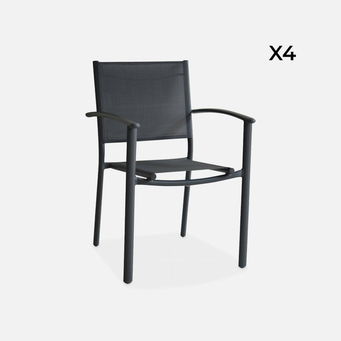 sweeek - Stapelbare tuinstoelen in aluminium en textilene (set van 4)