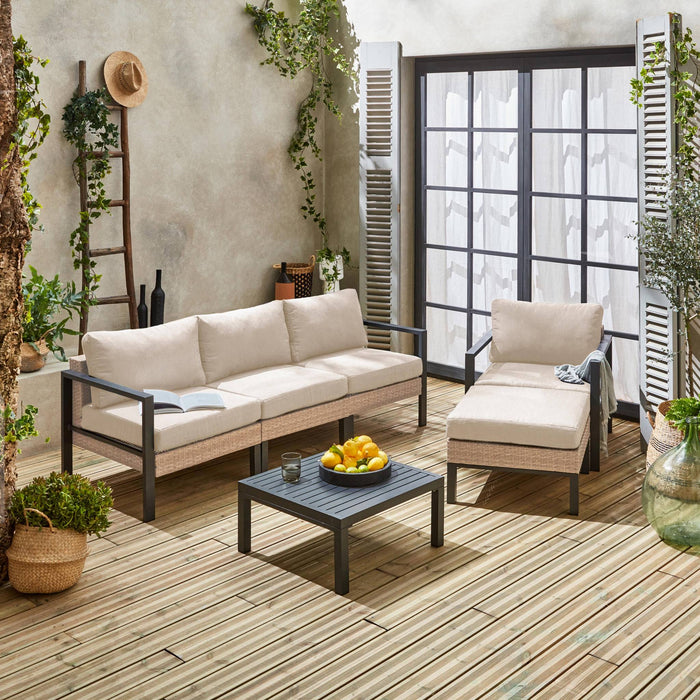 sweeek - Loungeset, aluminium en wicker, 5-zits