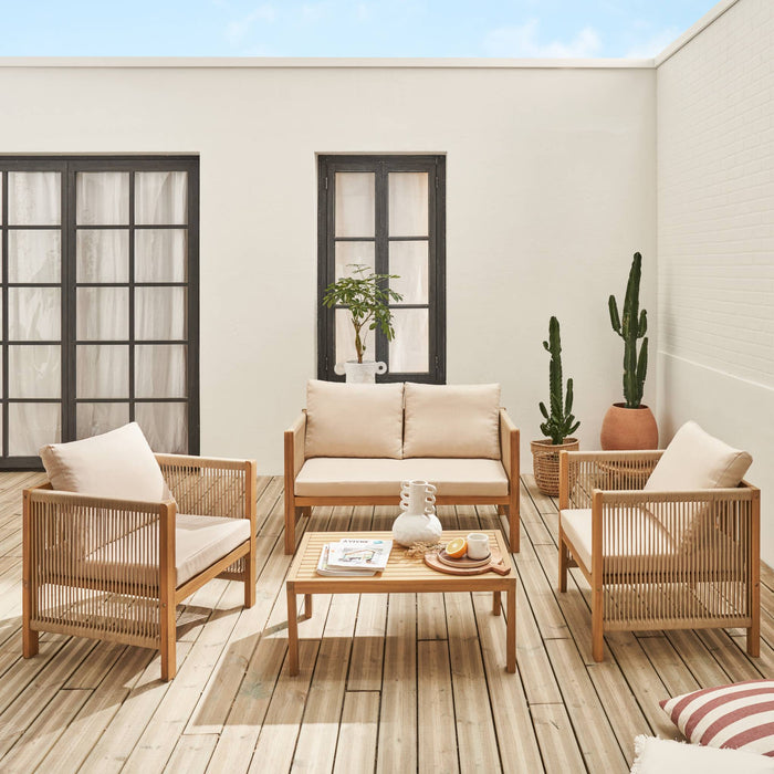 sweeek - 4-zits tuinset van hout en touw