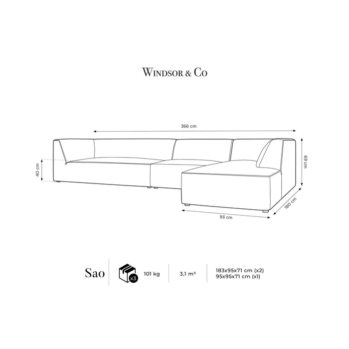 Windsor & Co Sao Hoekbank met Chaise Longue Rechts - 5-zits - Velvet - Beige