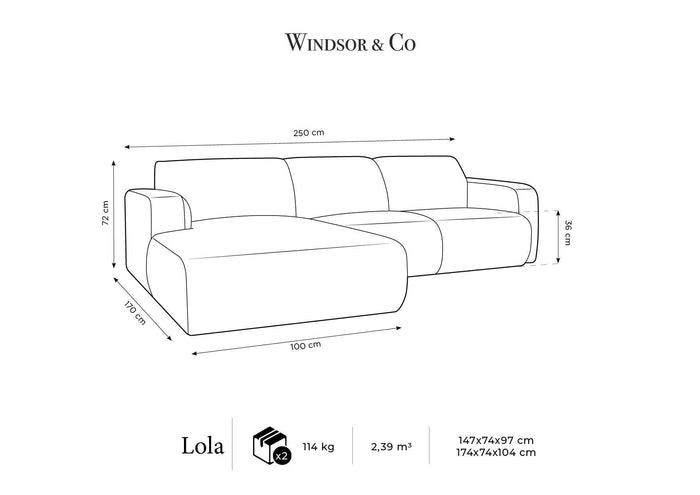 Windsor & Co Lola Hoekbank met Chaise Longue Links - Chenille - Lichtbeige
